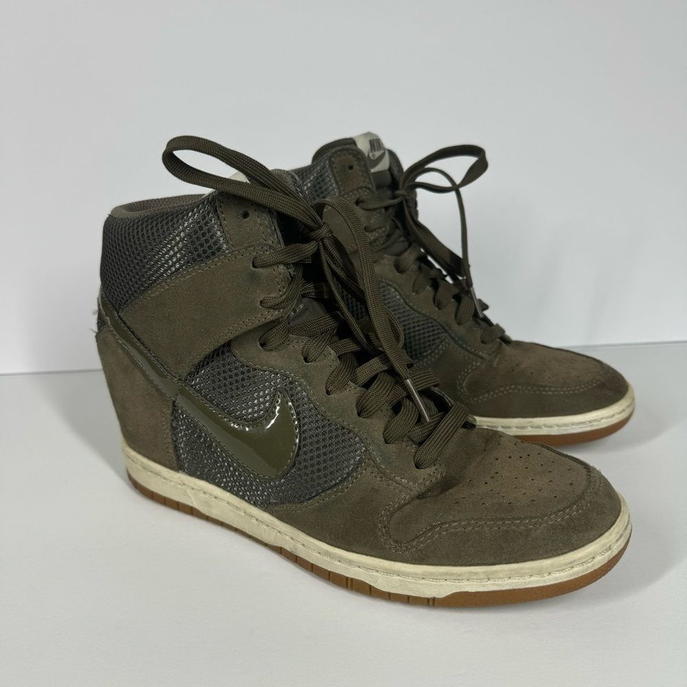 Nike Dunk Sky Hi Mesh Suede Olive Green Wedges Shoes 579763-300 Womens Size 9